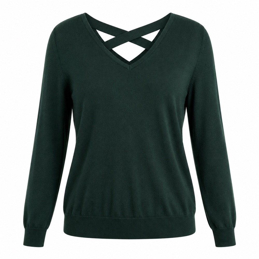 Love Ellie Pullover Strappy Lattice Back Rayon Blend M Dark Green Edgy Sweater